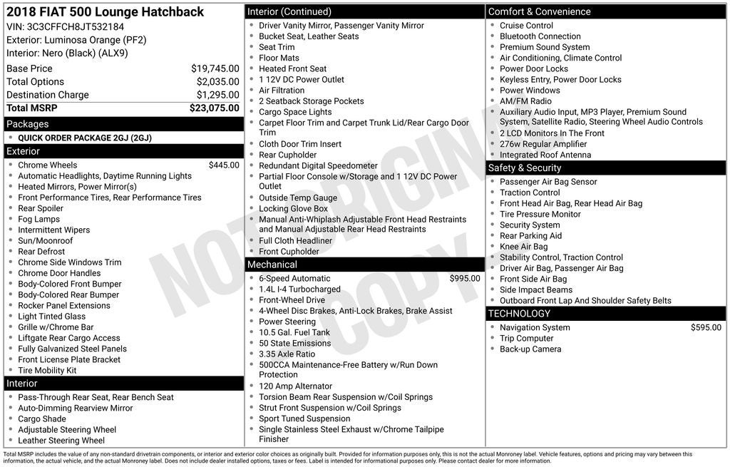 2018 FIAT 500 Lounge