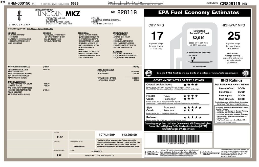 2012 Lincoln MKZ Base