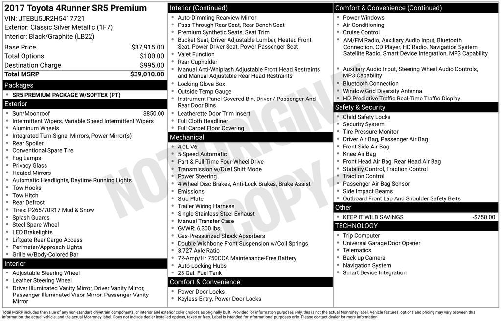 2017 Toyota 4Runner SR5 Premium