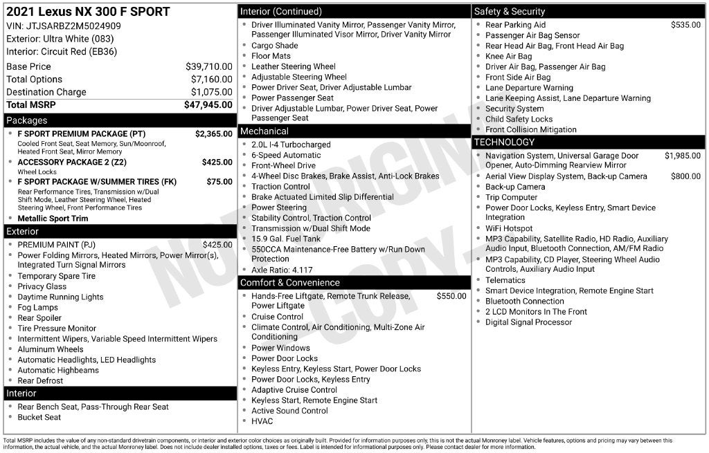 2021 Lexus NX 300 F Sport
