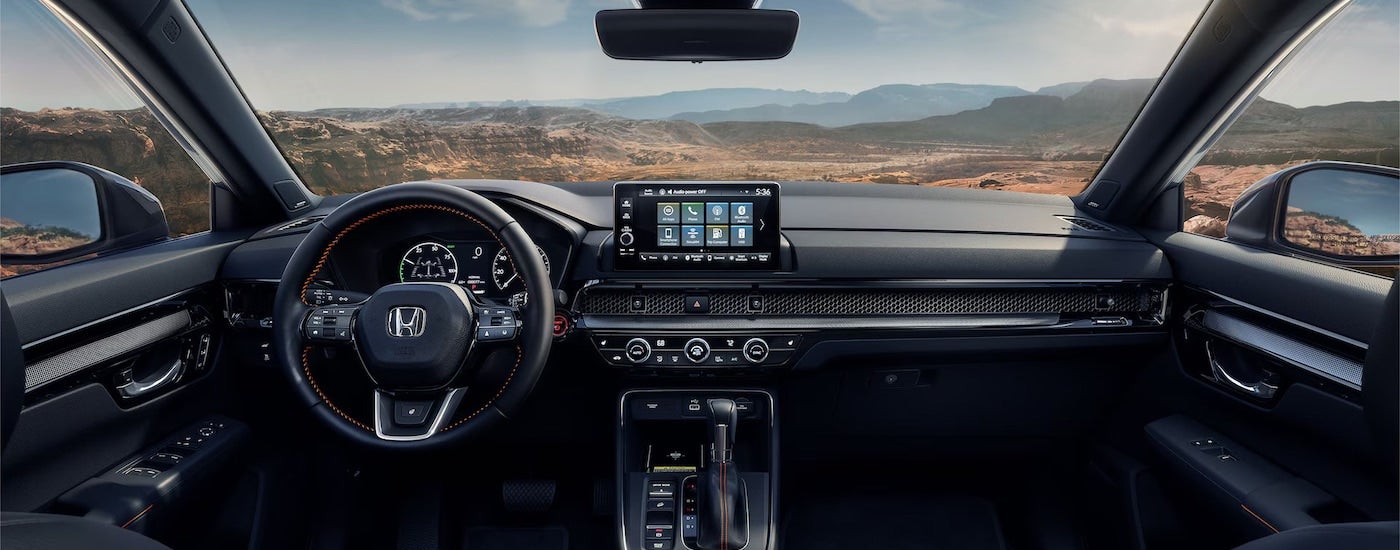The black interior of a 2025 Honda CR-V.